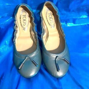 Tod's Blue Leather Dee Ballets Flats Size 38 (7.5)